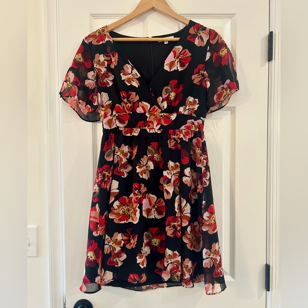 Madewell Black Dress with Red Floral Pattern
